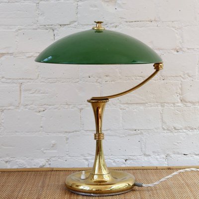 Italian Mid-Century Brass Desk Lamp with Green Shade, 1950s for
