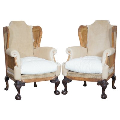 Antique Victorian Deconstructed Wingback Armchairs with Claw Ball Feet Set of 2 for sale at Pamono
