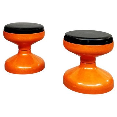 Set of Italian Space Age Orange Plastic Rocchetto Stools by