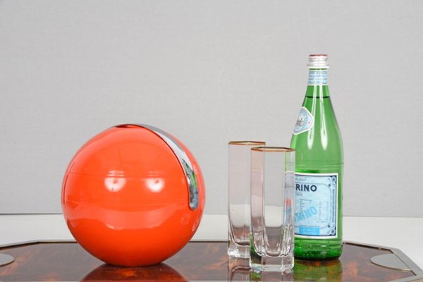Mid-Century Italian Orange Plastic Ball-Shaped Ice Bucket from