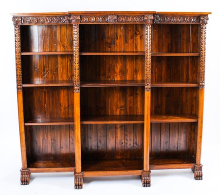 Antique Victorian Open Breakfront Bookcase, 1800s for sale