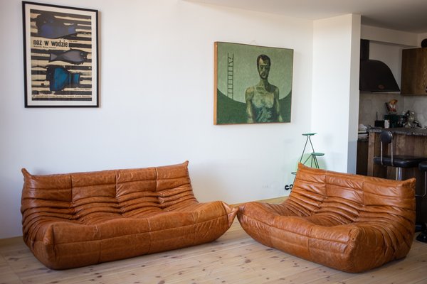 Original leather Togo sofa by Michel Ducaroy for Ligne Roset