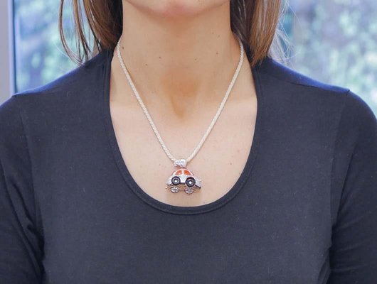 18 Carat White Gold, Coral, Onyx and 