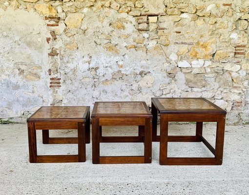 Mid-Century Danish Teak and Ceramic Nesting Tables, 1960s