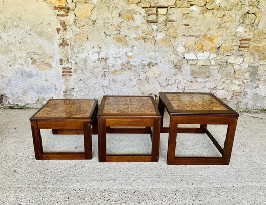 Mid Century Danish Teak and Ceramic Nesting Tables 1960s Set of