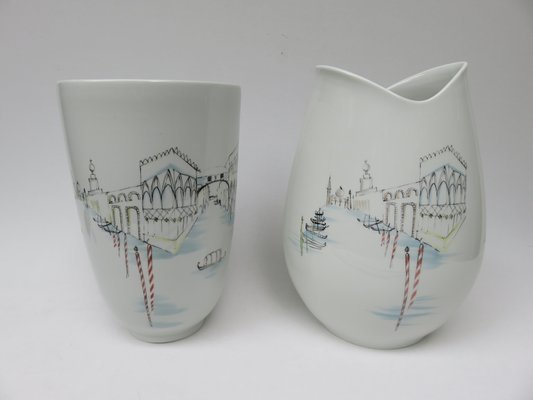 Handbemalte deutsche Vasen von Hutschenreuther, 1950er, 2er Set bei Pamono kaufen