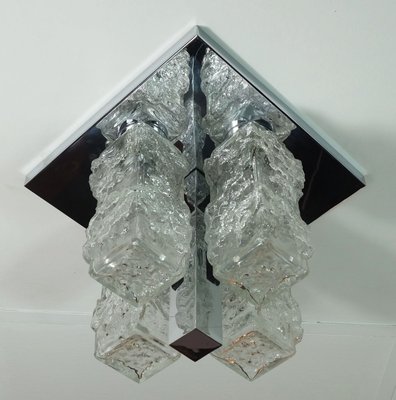 Vintage Flush Mount Ice Glass Ceiling Fixture From Hillebrand For