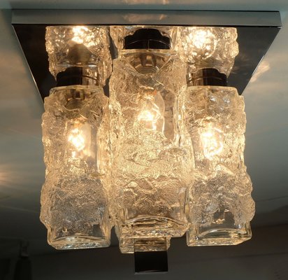 Vintage Flush Mount Ice Glass Ceiling Fixture From Hillebrand For
