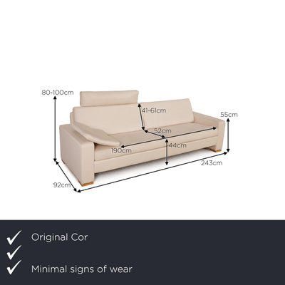 3 Seater Conseta Cream Leather Sofa, 3 Seater Leather Sofa Size