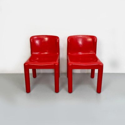 Set of Space Age Italian Red Plastic Chairs by Carlo Bartoli for
