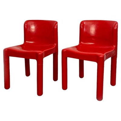Set of Space Age Italian Red Plastic Chairs by Carlo Bartoli for