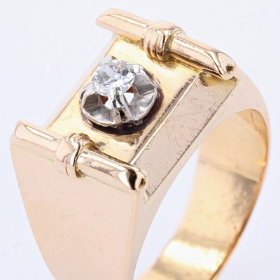 Signet Tank Ring in 18K Yellow Gold with Diamond, 1940s for