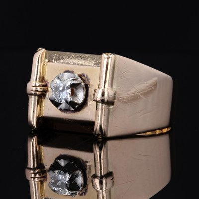 Signet Tank Ring in 18K Yellow Gold with Diamond, 1940s for