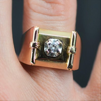 SOLAKZADE 1940s Tank Ring　18k diamond 1940's, 18ct Gold & Platinum, Diamond Cocktail Tank Ring