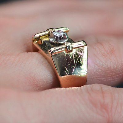 Diamond and 18 Karat Yellow Gold Tank Ring, 1940s for sale