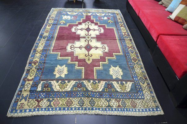 Vintage Red And Blue Overdyed Rug For, Red White Blue Rug