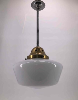 Art Deco Large Opaline \u0026 Brass Pendant 