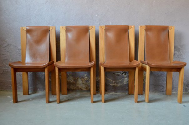 Solid Elm Leather Chairs by Roland Haeusler, Set of for sale