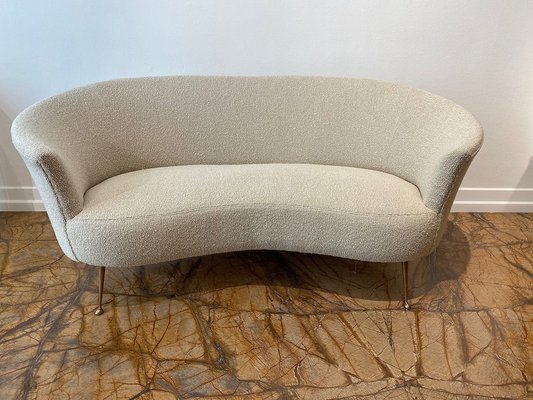 Small Mid Century Curved Sofa 1950s, Small Curved Loveseat Sofa