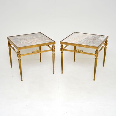 Vintage French Brass Marble Side, Brass Marble Side Table