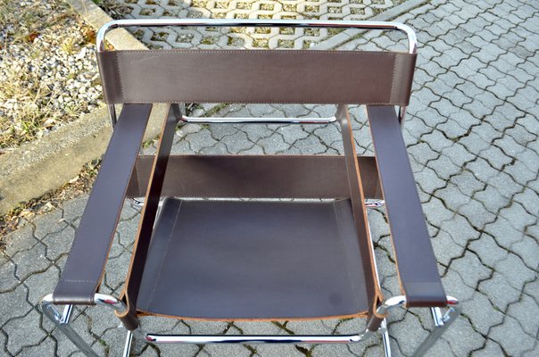 Sedia B3 Wassily vintage in pelle marrone di Marcel Breuer per