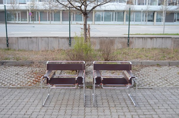 Lot De 2 Fauteuils Wassily Marcel Breuer édition Knoll - Marron - Authentique Design