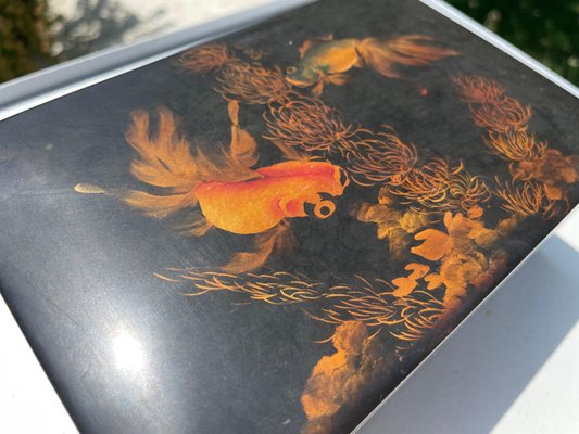 Vietnamese Black and Orange Box in Lacquered Wood for sale