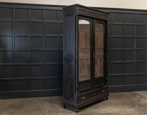 Large Antique French Ebonised Mirrored Armoire for sale at Pamono