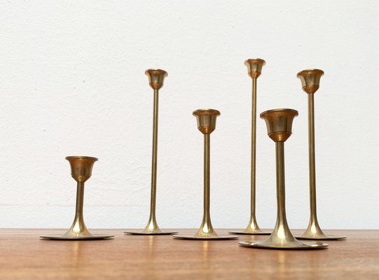 Schmale Mid-Century Kerzenhalter aus Messing, 1960er, 6er Set