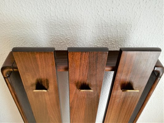 Mid Century Modern Framed Wooden Panel Wall Coat Hanger for sale at Pamono