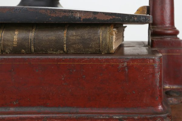 19th Century French Rust Red Painted Wrought Iron Book Binding Press with  Book - Country French Interiors