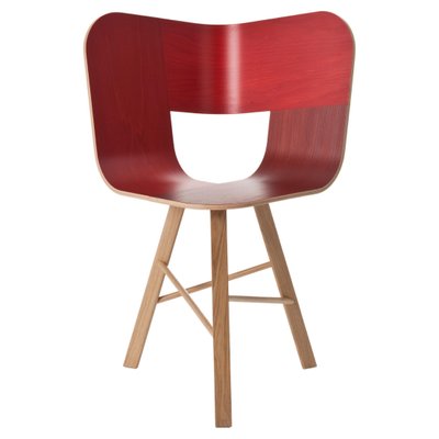 Red Wood 3 Legs Tria Chair By Colé, Red Wooden Chair Legs