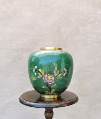 Grand Vase Asiatique Vintage En Céramique Bleue, Motif Floral - Hauteur 54cm