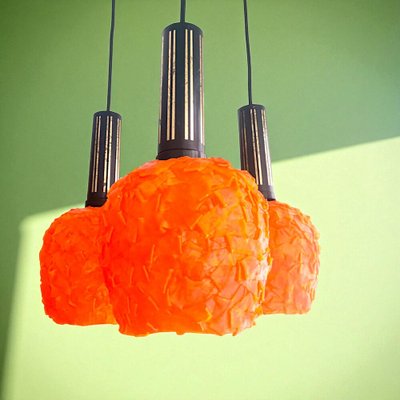 Italian Orange Acrylic Cascading Spaghetti Hanging Lamp, 1960s for
