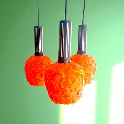 Italian Orange Acrylic Cascading Spaghetti Hanging Lamp, 1960s for