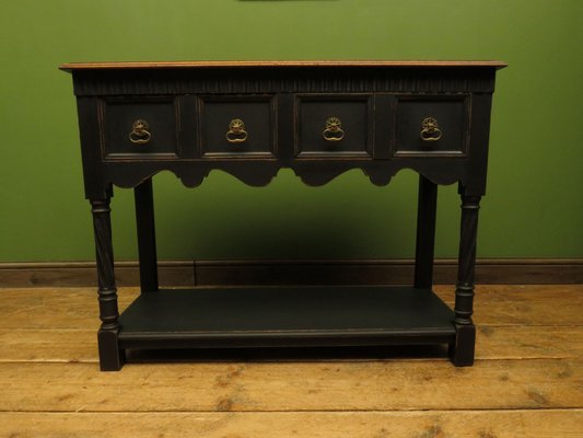 Antique Console Side Table In Black, Antique Dark Oak Side Table