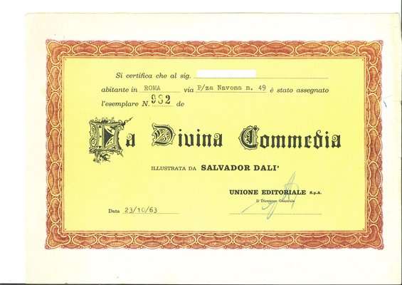 Divine Comedy 1960 Certificate Original Woodcut SALVADOR DALI : Purgatory 28 The Divine Forest