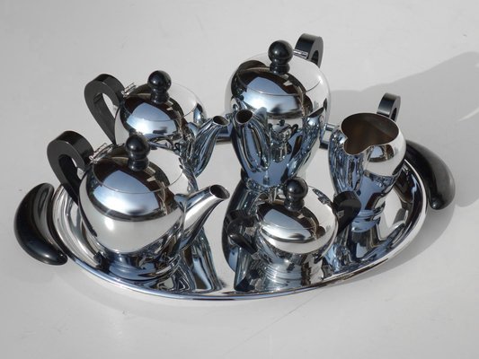 Italian Silver Metal Tea and Coffee Set by Bombè Carlo Alessi
