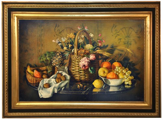 Maximilian Ciccone, Italian Still Life of Flowers & Fruit, Oil on Canvas,  Framed for sale at Pamono