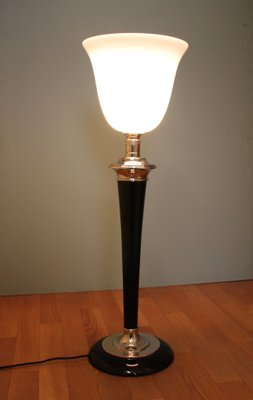 Design Art Deco Mazda Lampe Lampadaire Abat-jour verre opale Lampe noir Bois 