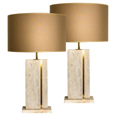 Travertine Table Lamp With New Shade By Camille Breesch For At Pamono Travertine Table Lamp With New Shade By, Table Lamp Rectangle Shade