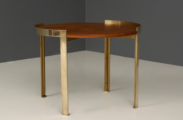 Brass Coffee Table Italy 1960s, Wood And Brass Side Table