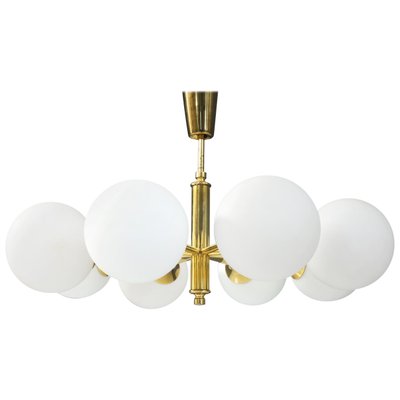 Eastern European Sputnik Chandelier in Brass with Eight Opaline Bulbs 1960s