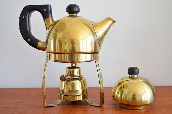 Brass Teapot with Stövchen, 1905, Set of 3 for sale at Pamono