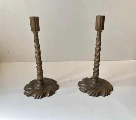 19th Century Twisted Gothic Candlesticks in Bronze, Set of 2 for