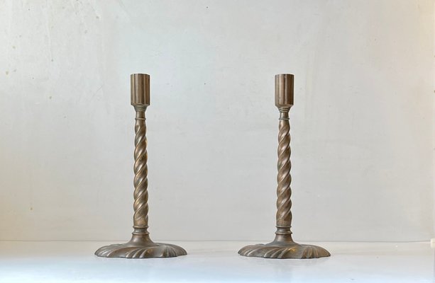 19th Century Twisted Gothic Candlesticks in Bronze, Set of 2 for