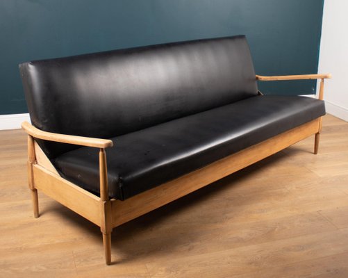 Beach Day Or Sofa Bed In Black Leather, Black Leather Mid Century Couch