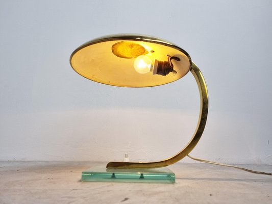 Lampada da lettura da scrivania Art Déco a collo di cigno con paralume  geometrico originale, anni '30 in vendita su Pamono