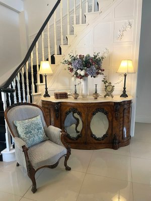 Antique Victorian Burr Walnut Marble Top Credenza for sale at Pamono