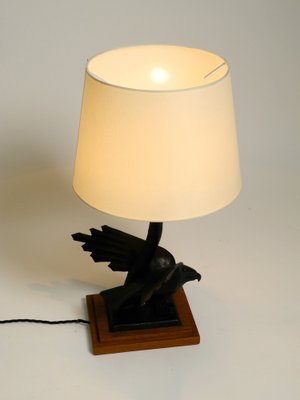Teak Wooden Base Table Lamp 1940s, Vintage Eagle Table Lamps